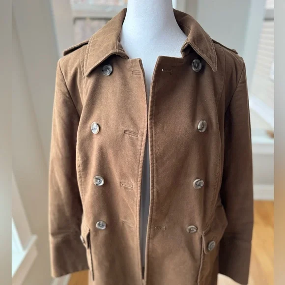 BODEN Brown Flannel Overcoat Trenchcoat Jacket Striped Flannel Lining Size 6 - Picture 8 of 13